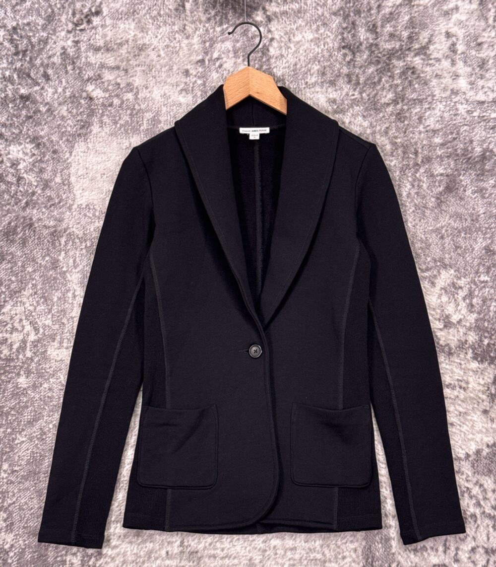 James Perse Shawl Blazer Jacket 3 / Large Womens Black French Terry Cotton